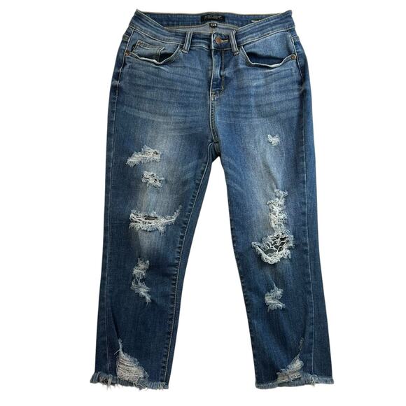 Judy Blue 7 / 28 Skinny Fit Capri Jeans Althea Mid Rise Distressed Stretch Denim - Picture 2 of 16